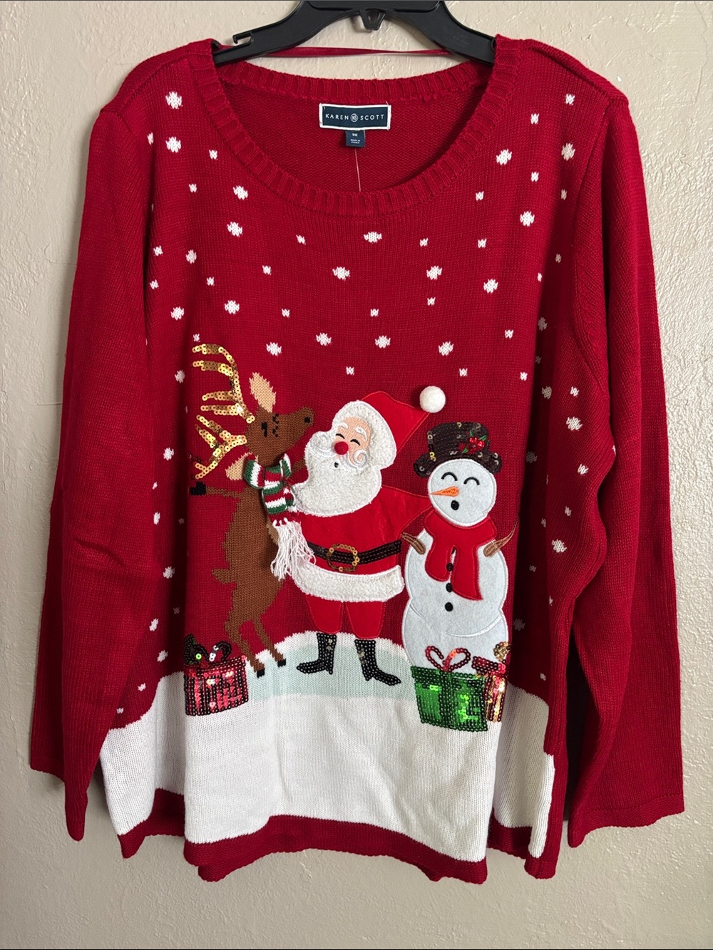 Christmas Holiday Red Knit Sweater Santa Snowman Reindeer Women’s Plus Size 2X